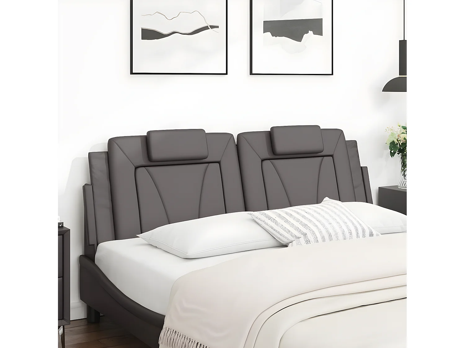 Coussin de tête de lit gris 160 cm similicuir