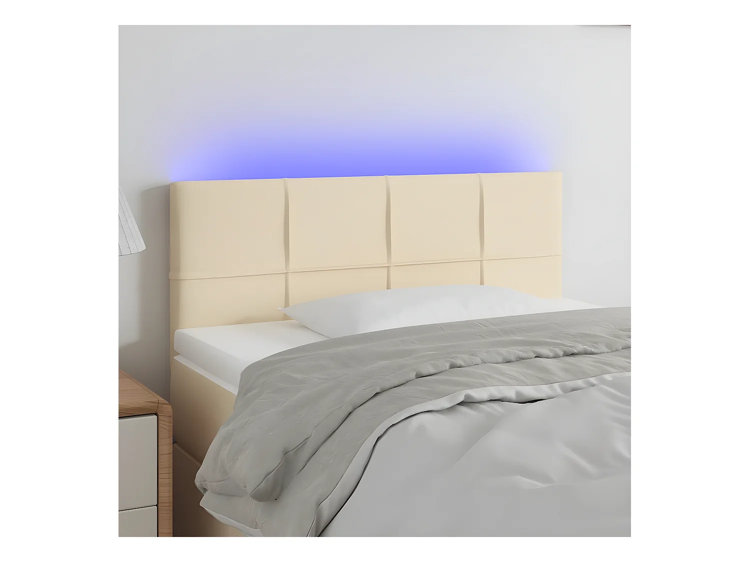 Cabecero con LED de tela color crema 100x5x78/88 cm