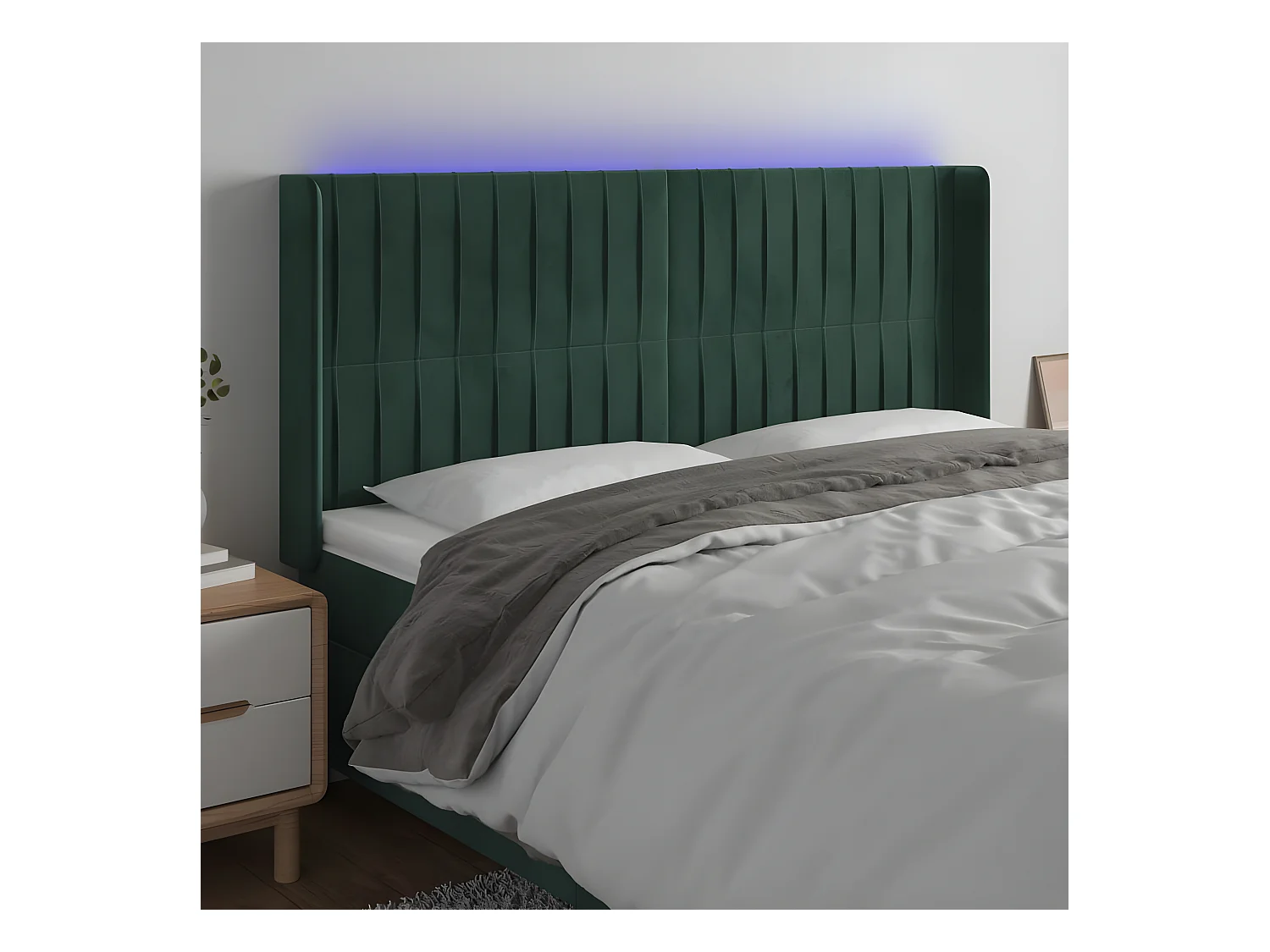 Tête de lit à LED Vert foncé 203x16x118/128 cm Velours