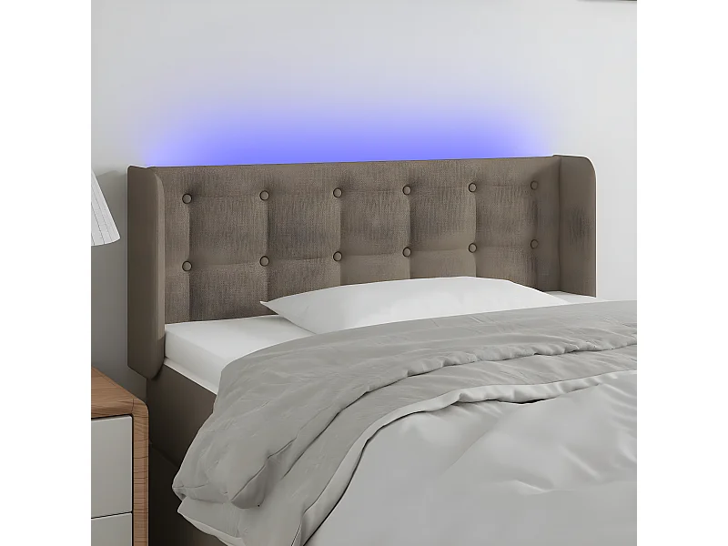 Cabeceira cama luzes LED tecido 93x16x78/88cm cinza-acastanhado