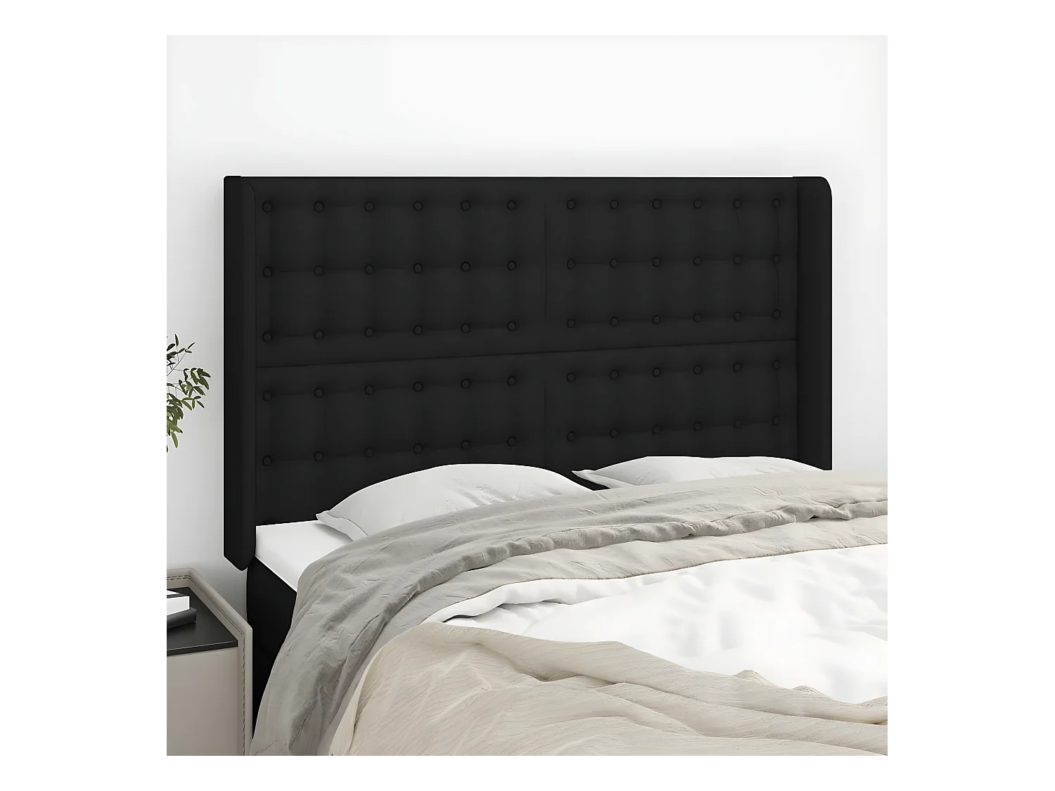 Hoofdbord met randen 147x16x118/128 cm stof zwart