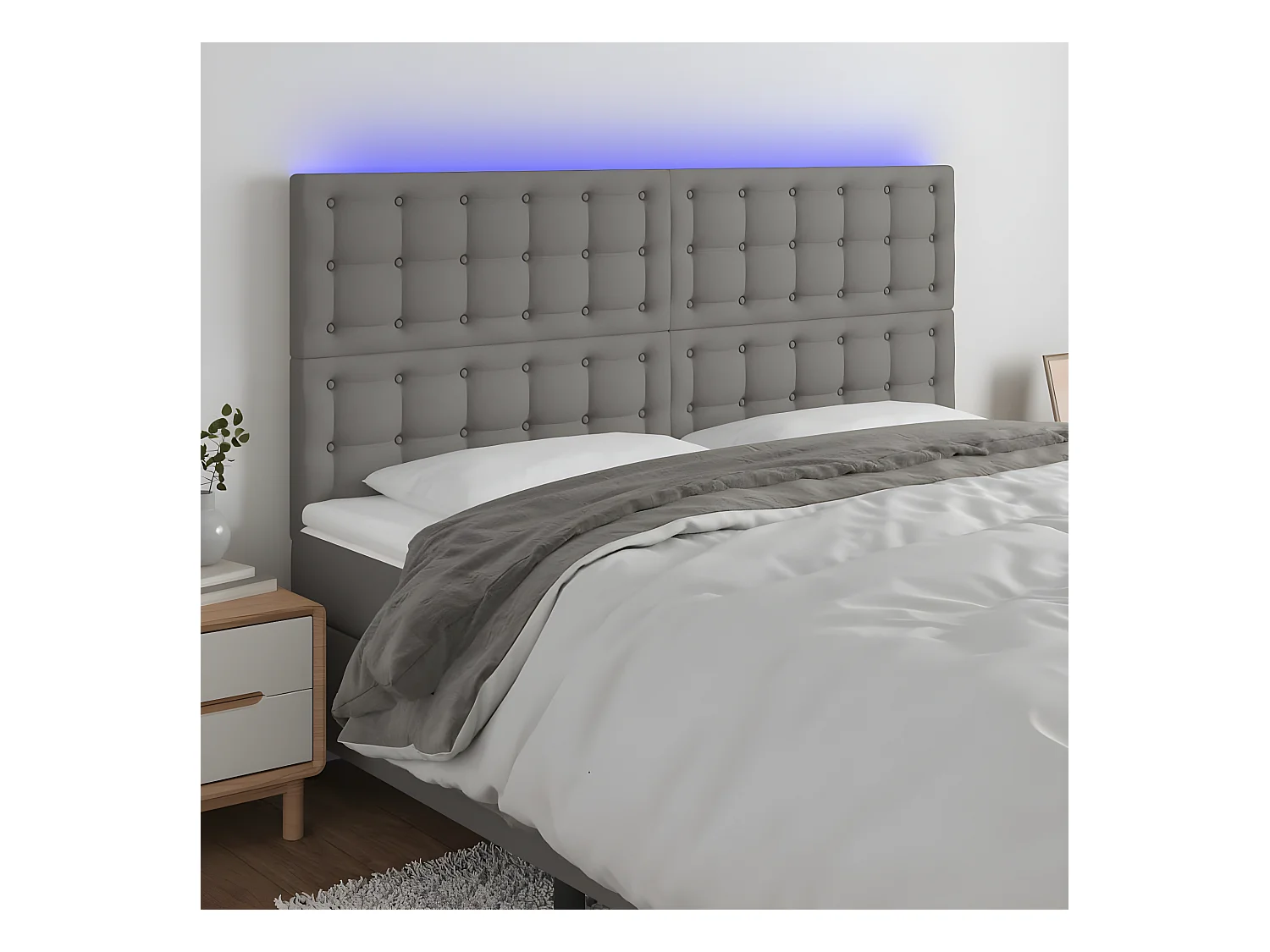 Hoofdbord LED 180x5x118/128 cm stof donkergrijs