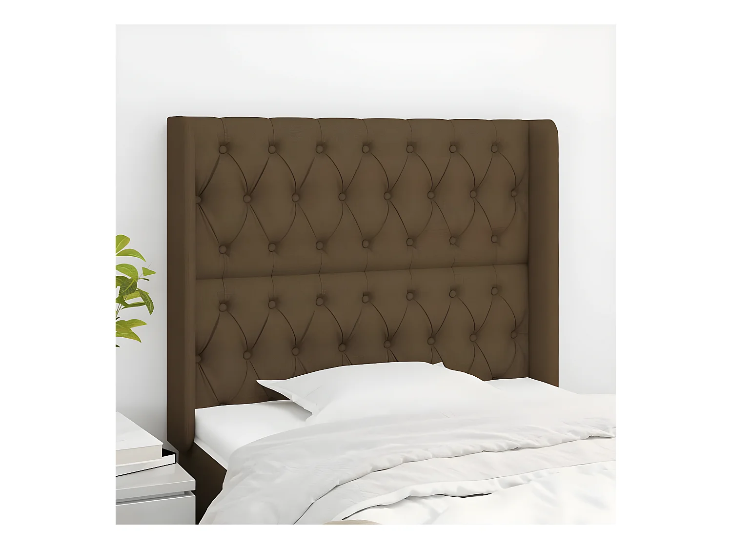 Tête de lit avec oreilles Marron foncé 103x16x118/128 cm Tissu