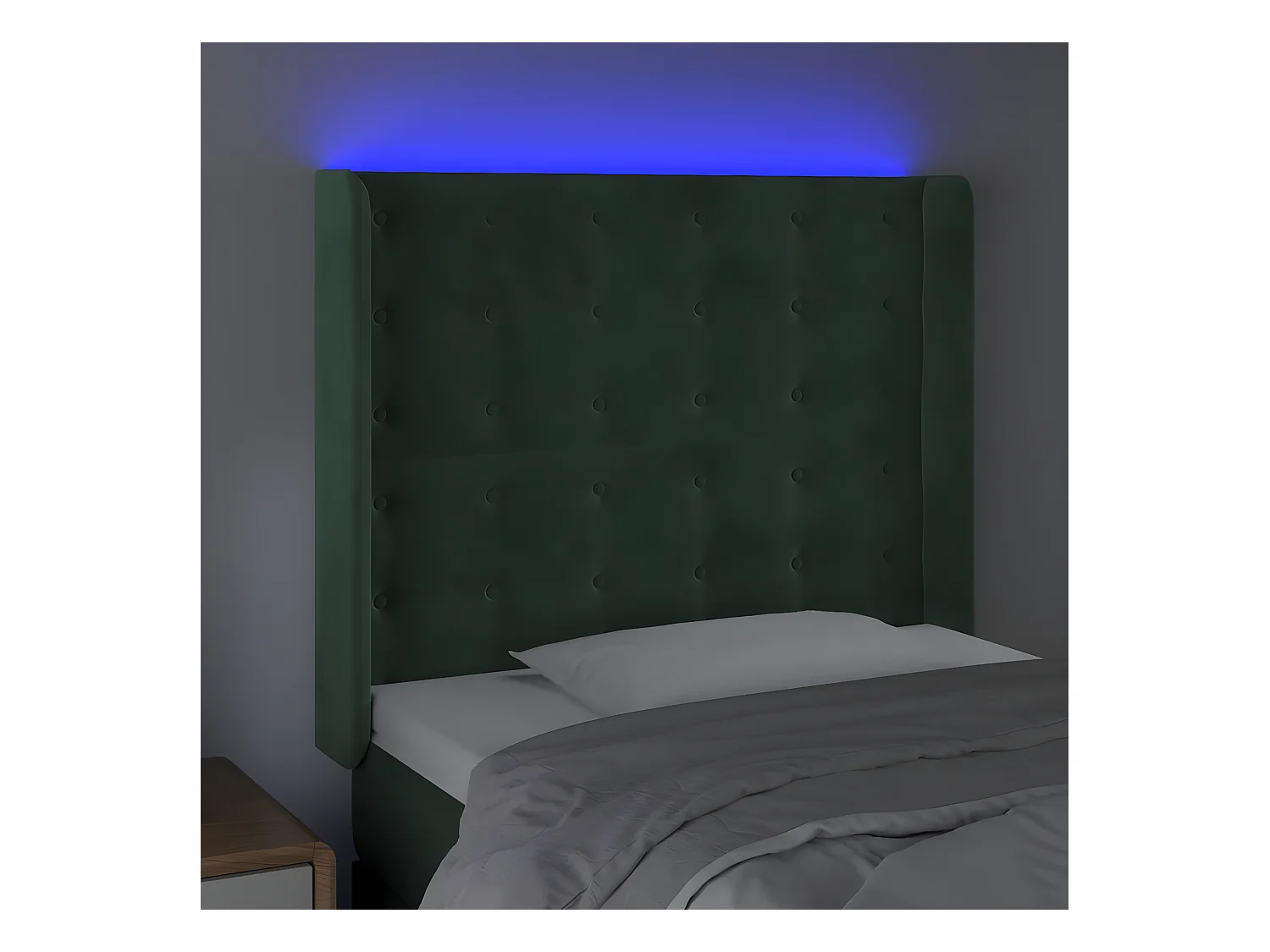 Cabecero con LED de terciopelo verde oscuro 103x16x118/128 cm