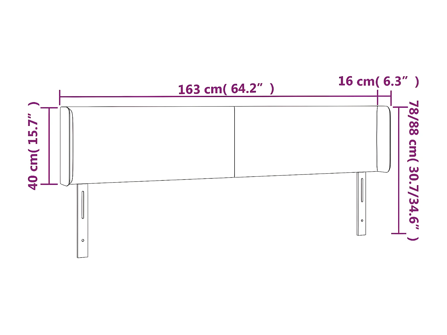 Hoofdbord met randen 163x16x78/88 cm fluweel zwart