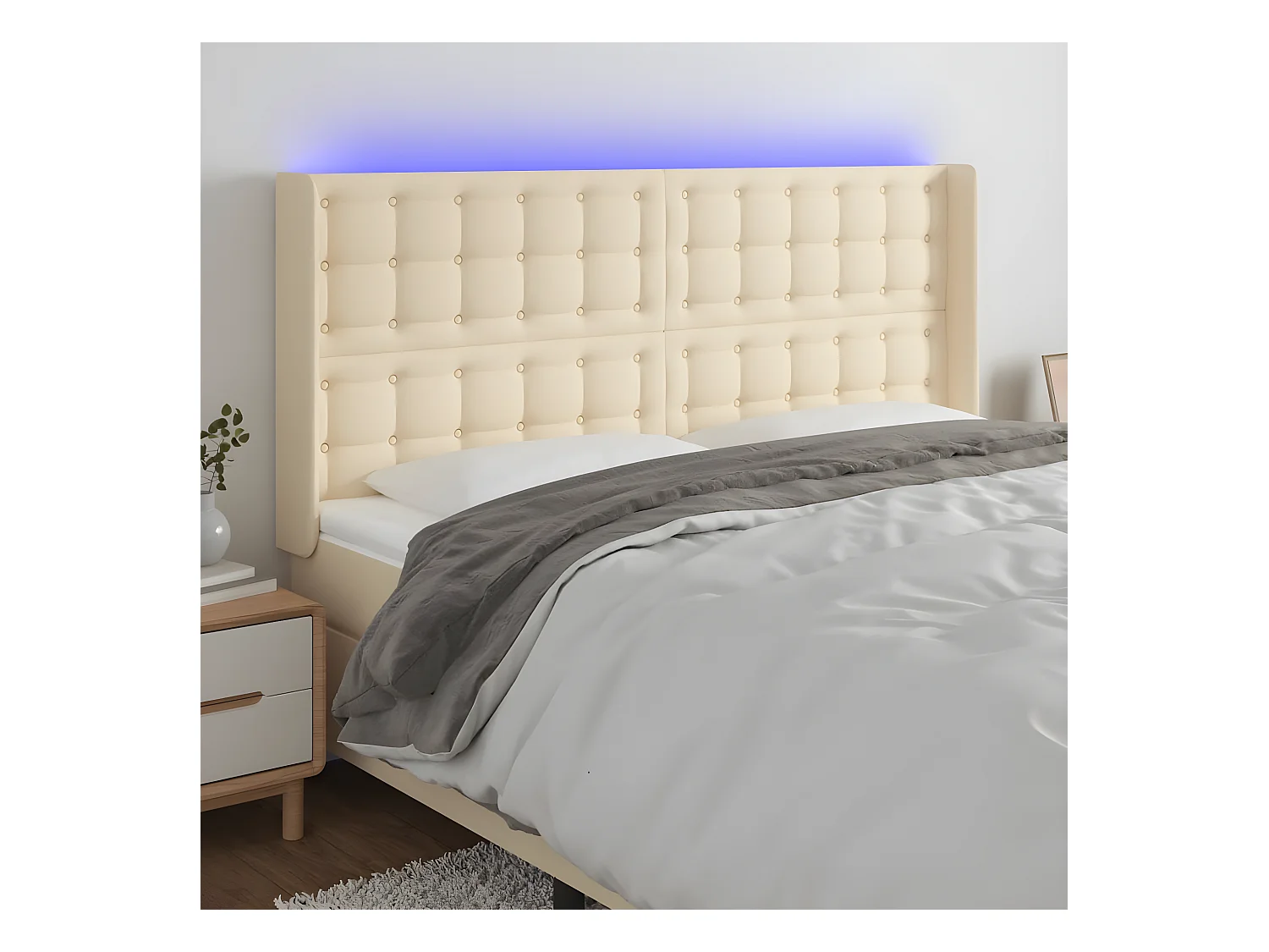 Hoofdbord LED 183x16x118/128 cm stof crèmekleurig