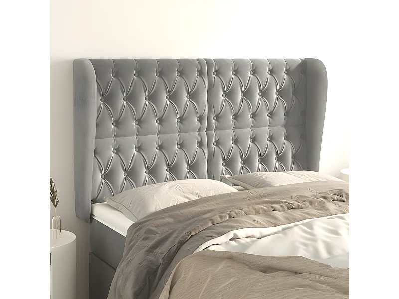 Tête de lit avec oreilles Gris clair 163x23x118/128 cm Velours