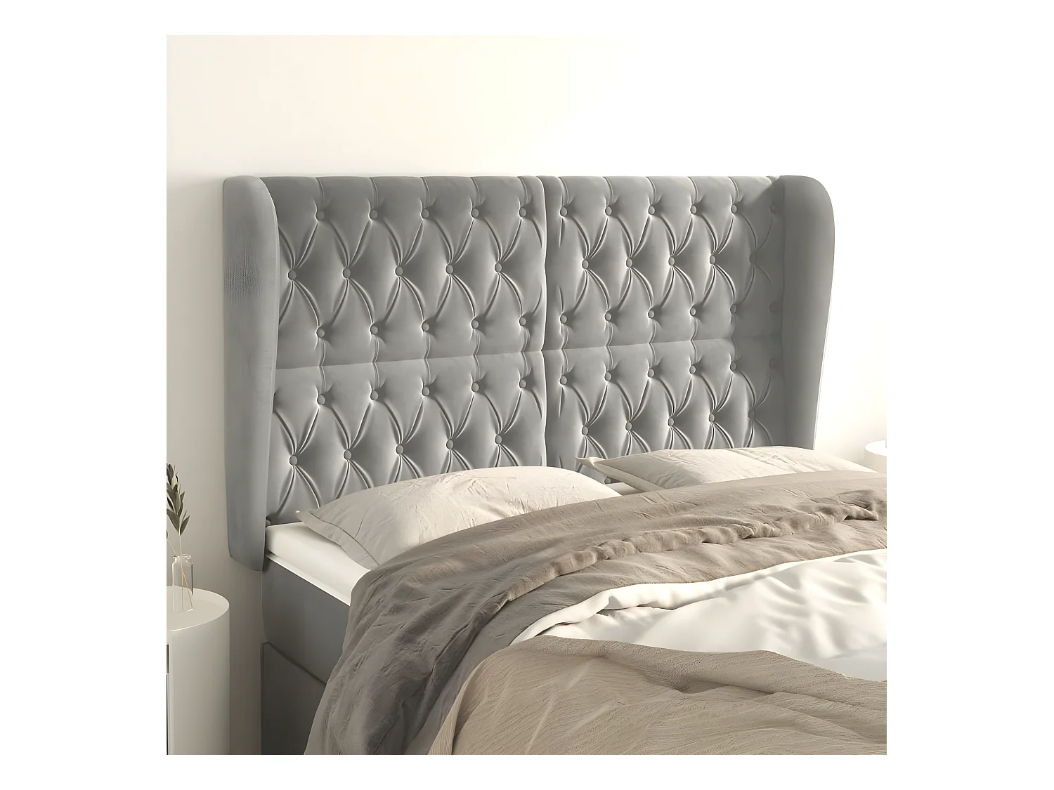 Tête de lit avec oreilles Gris clair 163x23x118/128 cm Velours