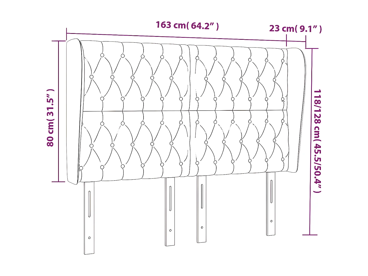 Hoofdbord met randen 163x23x118/128 cm fluweel lichtgrijs
