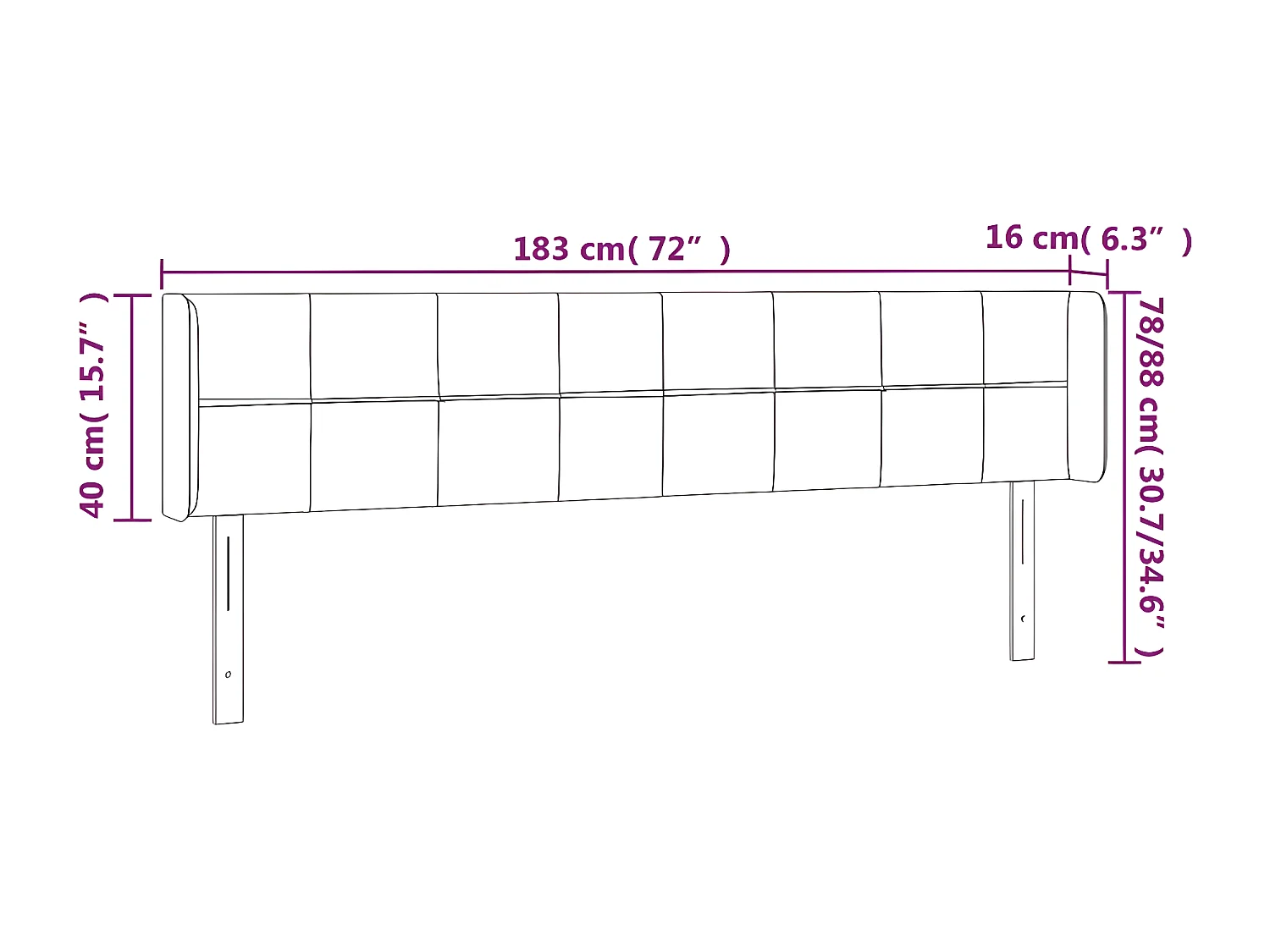 Tête de lit à LED Marron foncé 183x16x78/88 cm Tissu