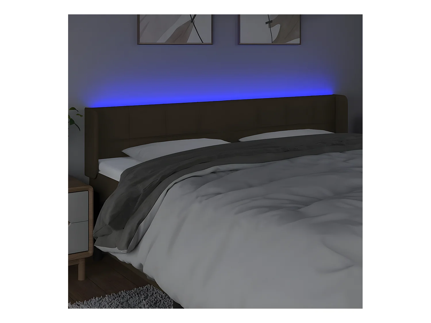 Tête de lit à LED Marron foncé 183x16x78/88 cm Tissu
