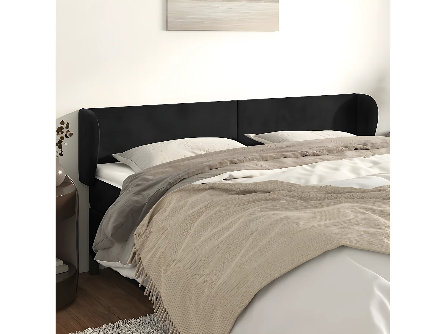 Tête de lit avec oreilles Noir 163x23x78/88 cm Velours