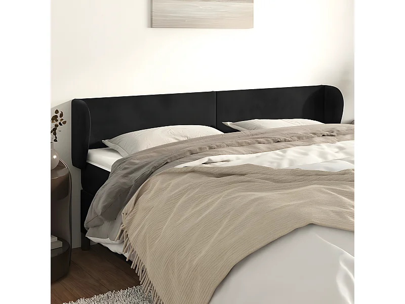 Tête de lit avec oreilles Noir 163x23x78/88 cm Velours