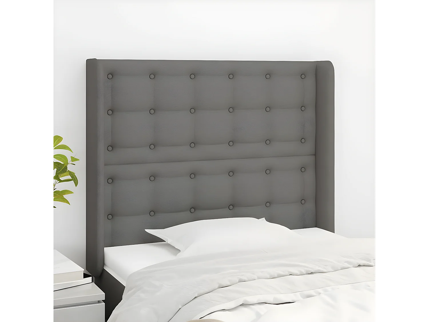 Tête de lit avec oreilles Gris foncé 83x16x118/128 cm Tissu