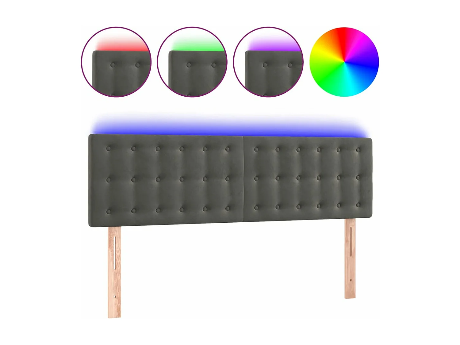 Tête de lit à LED Gris foncé 144x5x78/88 cm Velours