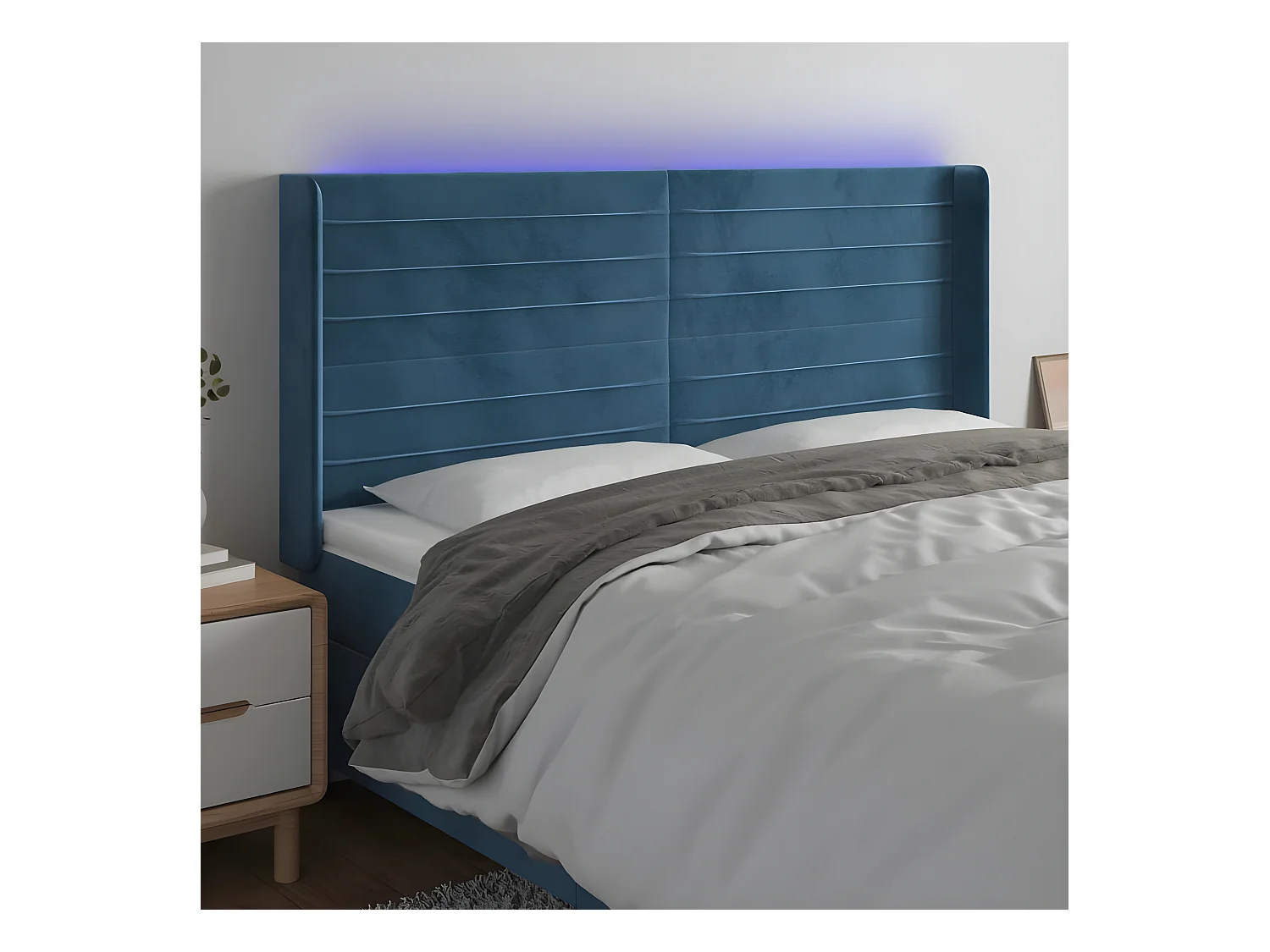 Tête de lit à LED Bleu foncé 163x16x118/128 cm Velours