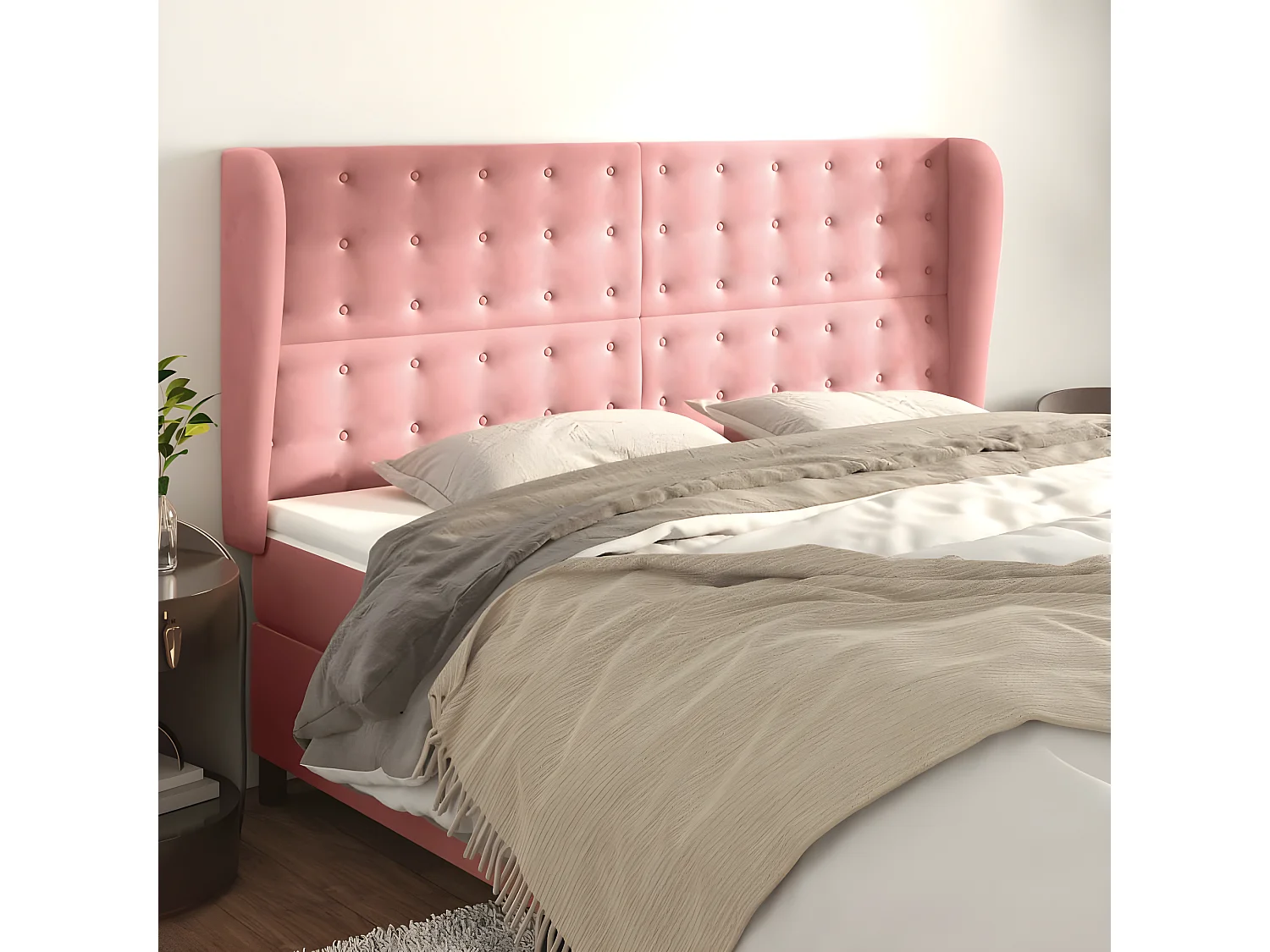 Tête de lit avec oreilles Rose 203x23x118/128 cm Velours