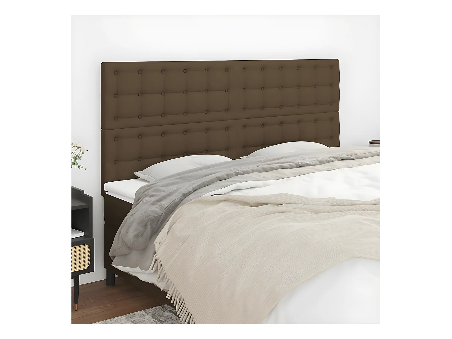 Têtes de lit 4 pièces Marron foncé 100x5x78/88 cm Tissu