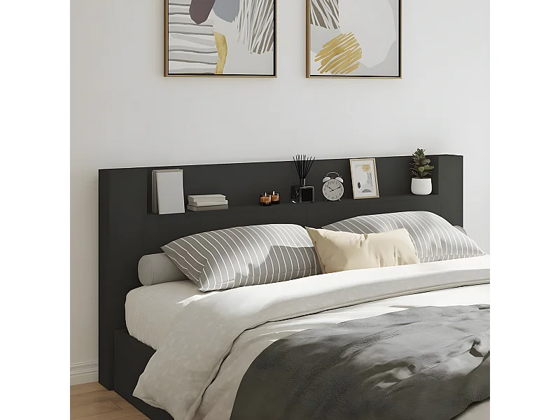 Armoire tête de lit avec LED noir 220x16,5x103,5 cm