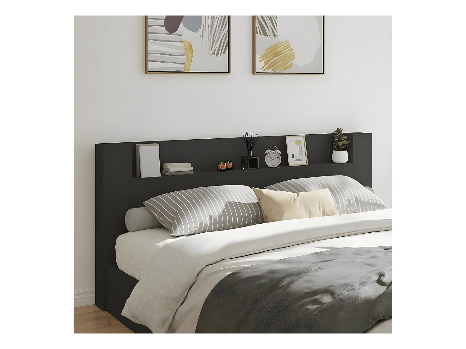 Hoofdbordkast met LED-verlichting 220x16,5x103,5 cm zwart