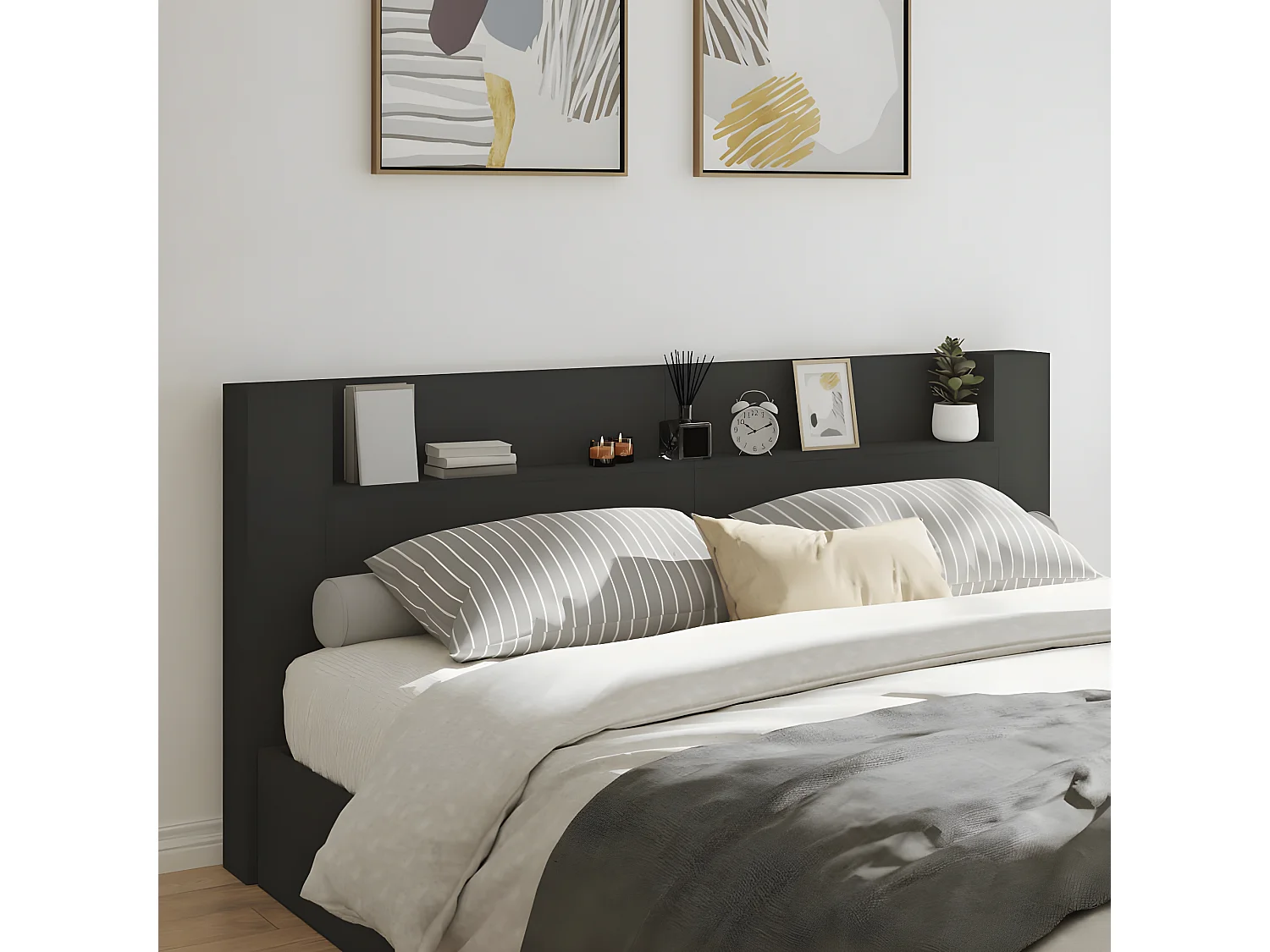 Armoire tête de lit avec LED noir 220x16,5x103,5 cm