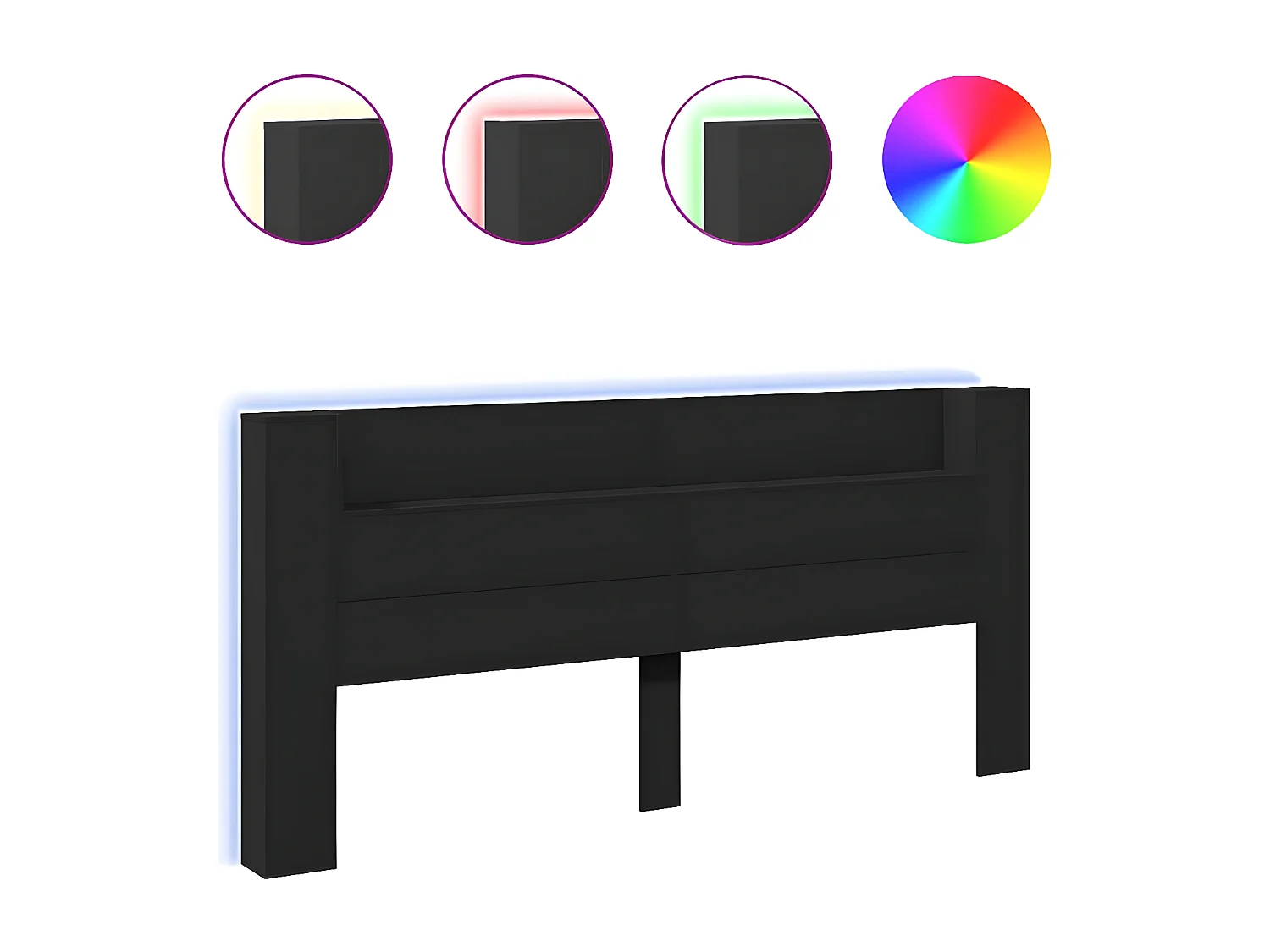 Armoire tête de lit avec LED noir 220x16,5x103,5 cm