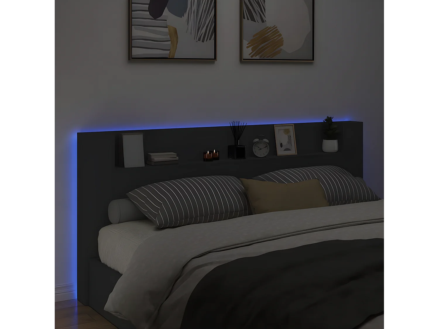 Armoire tête de lit avec LED noir 220x16,5x103,5 cm