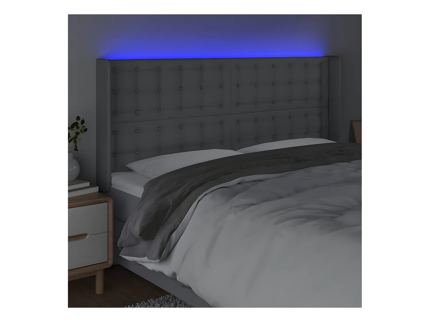 Tête de lit à LED Gris clair 163x16x118/128 cm Tissu