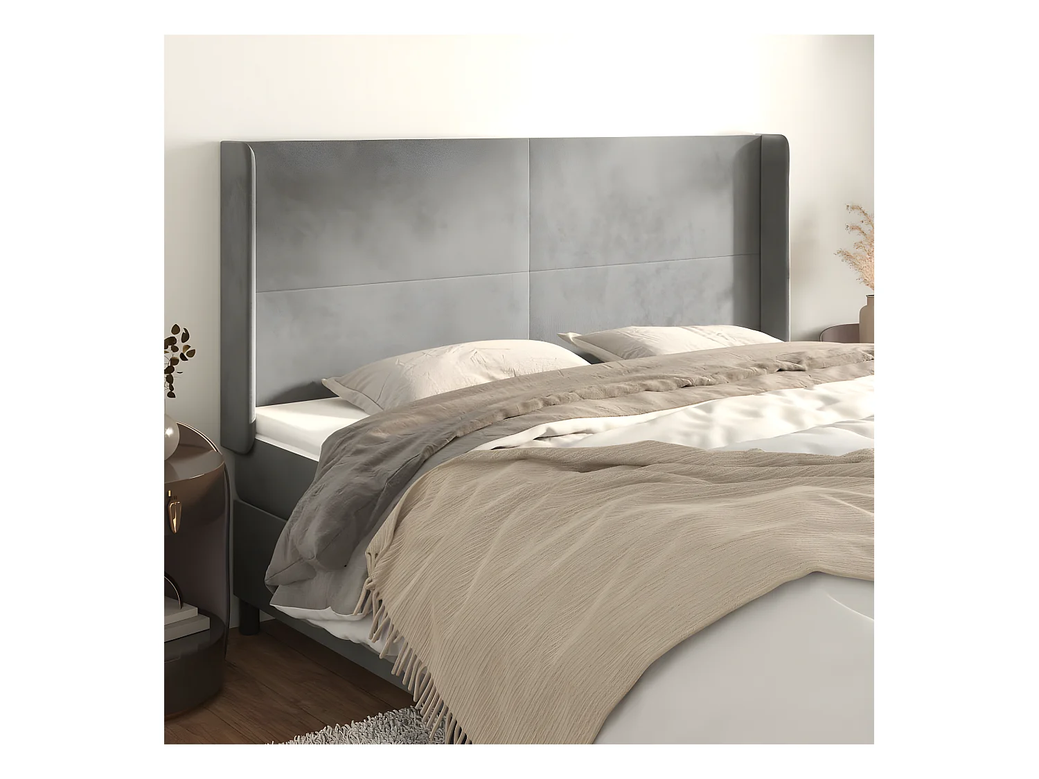 Tête de lit avec oreilles Gris clair 163x16x118/128 cm Velours