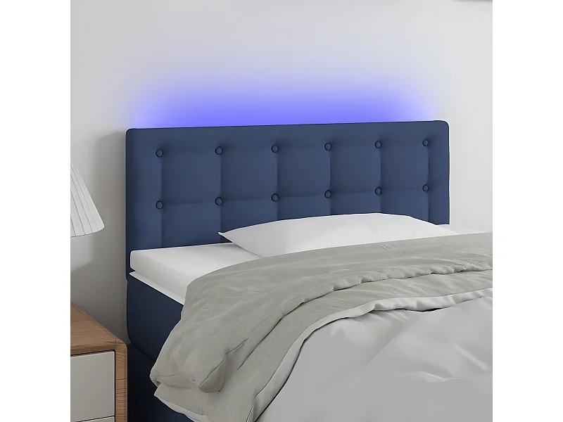 Cabecero con LED de tela azul 100x5x78/88 cm