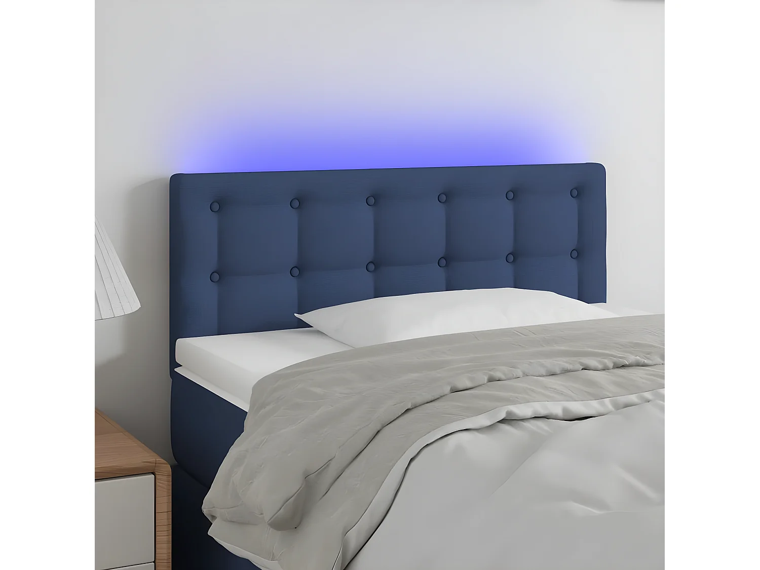Cabecero con LED de tela azul 100x5x78/88 cm