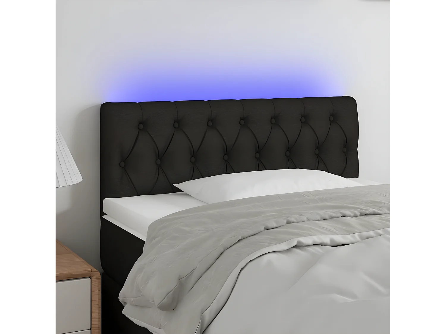Cabeceira de cama c/ luzes LED tecido 100x7x78/88 cm preto
