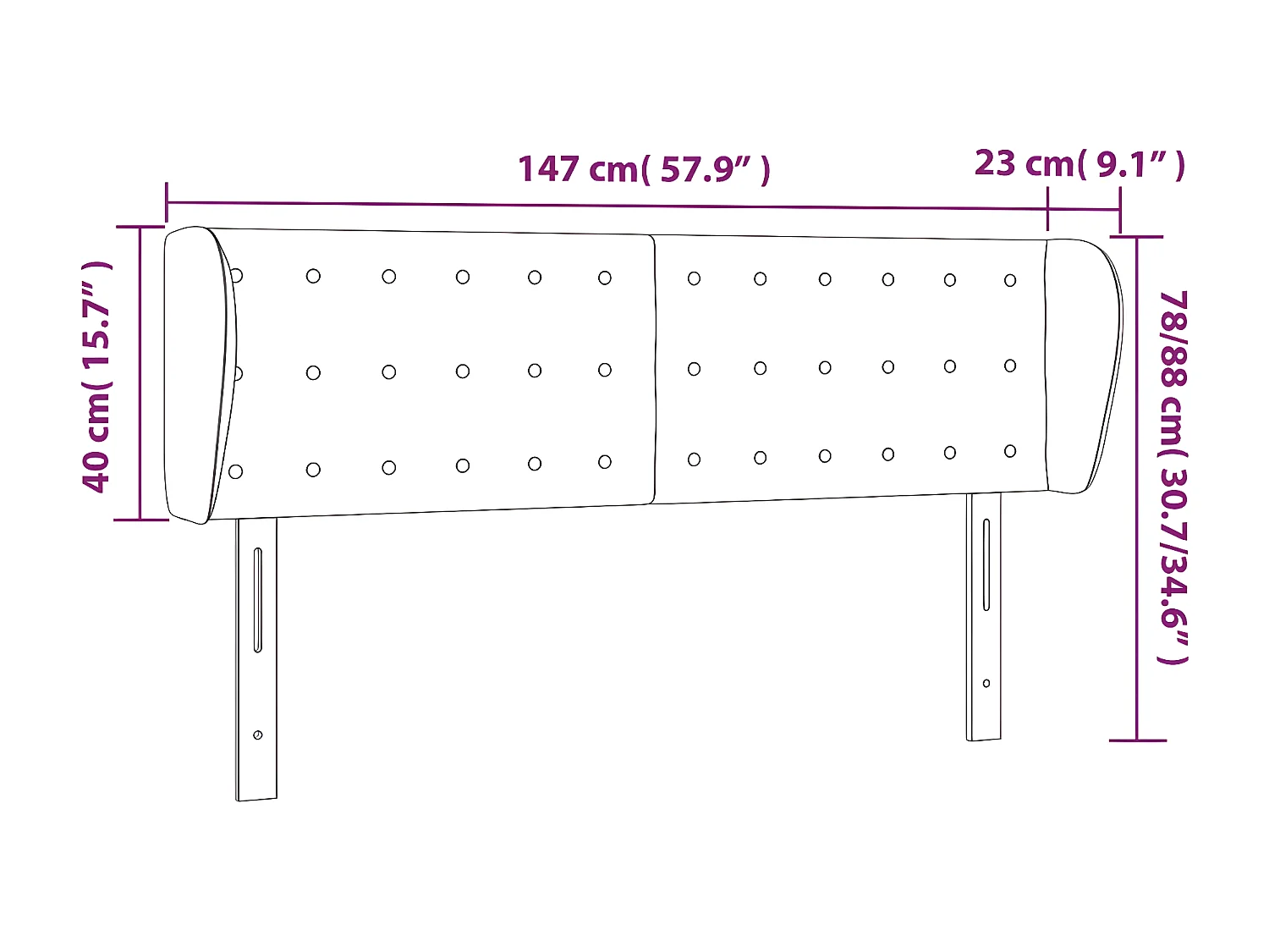 Cabeceira de cama c/ abas tecido 147x23x78/88 cm cinzento-claro