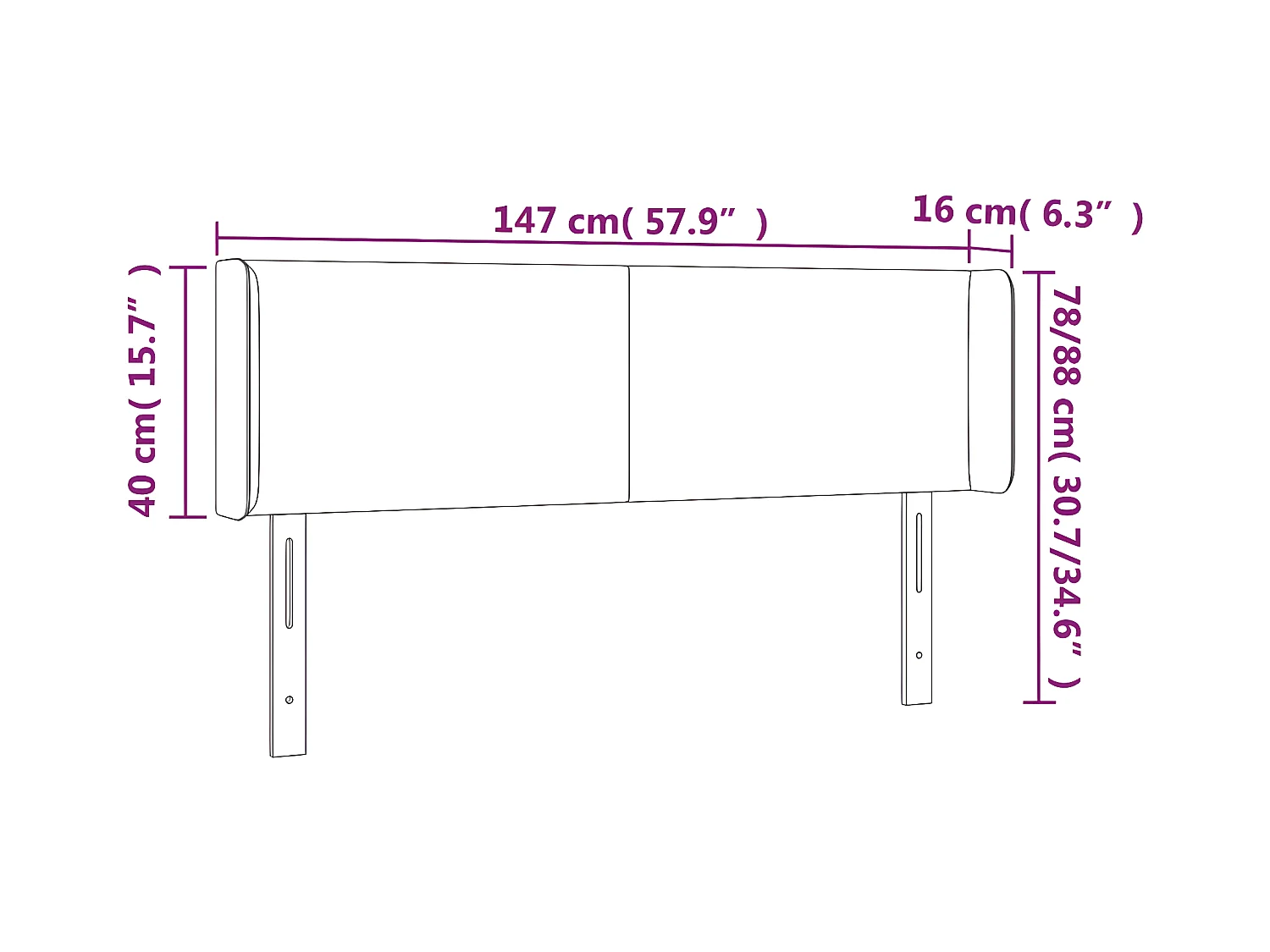 Tête de lit avec oreilles Rose 147x16x78/88 cm Velours