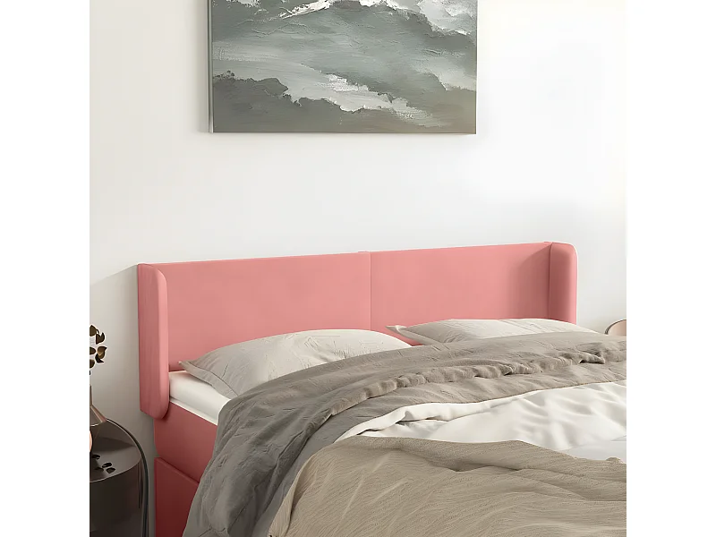 Tête de lit avec oreilles Rose 147x16x78/88 cm Velours