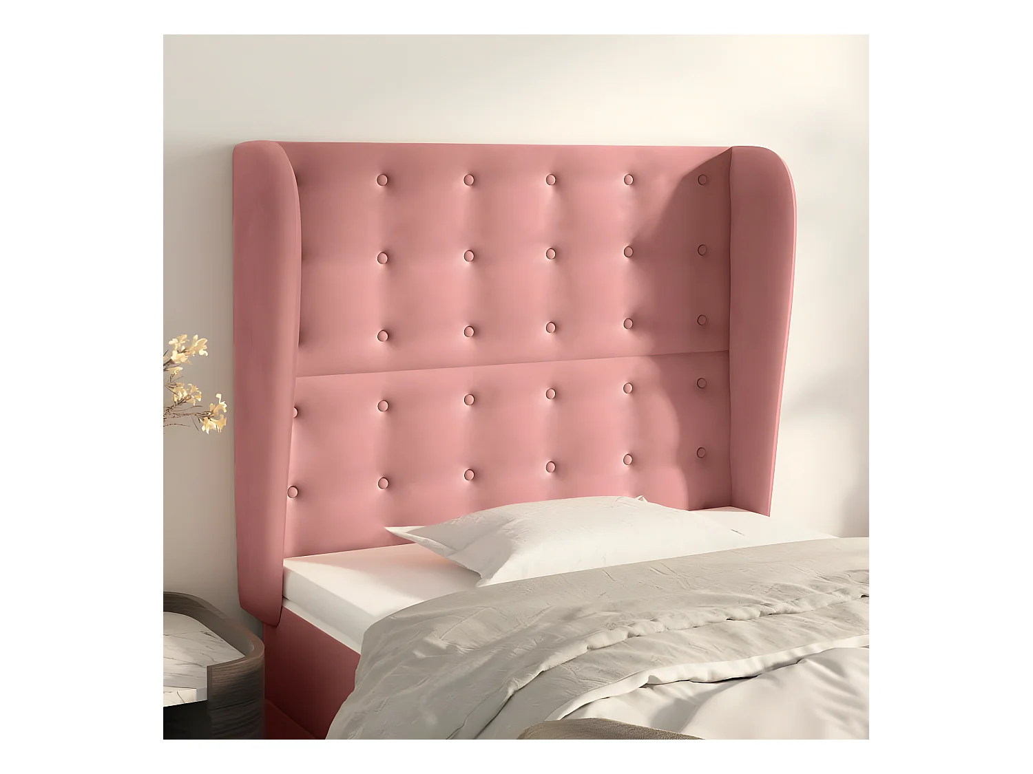 Tête de lit avec oreilles Rose 93x23x118/128 cm Velours