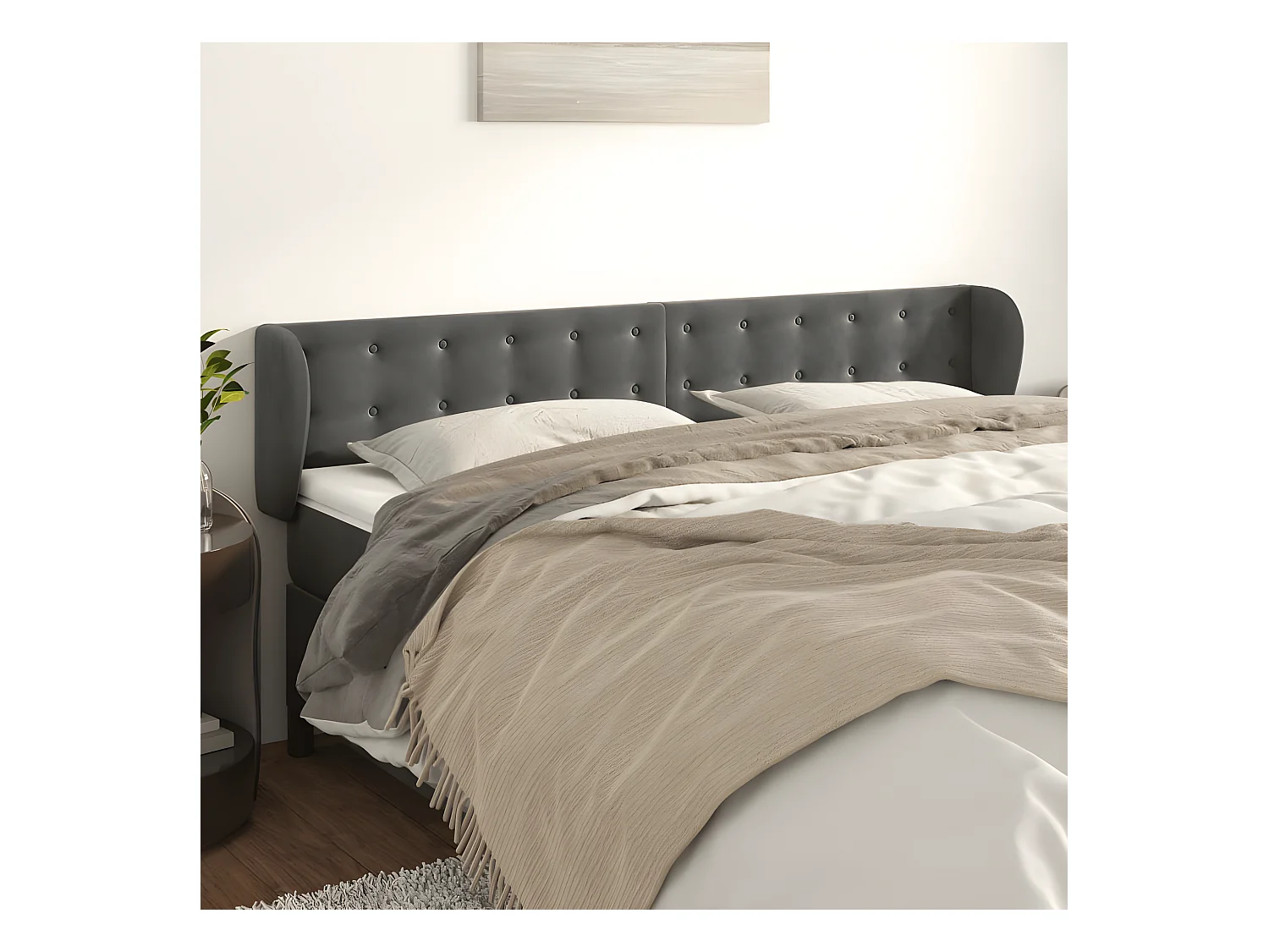 Tête de lit avec oreilles Gris foncé 183x23x78/88 cm Velours