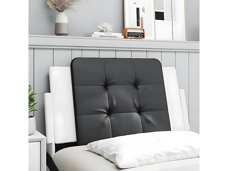 Coussin de tête de lit noir et blanc 80 cm similicuir