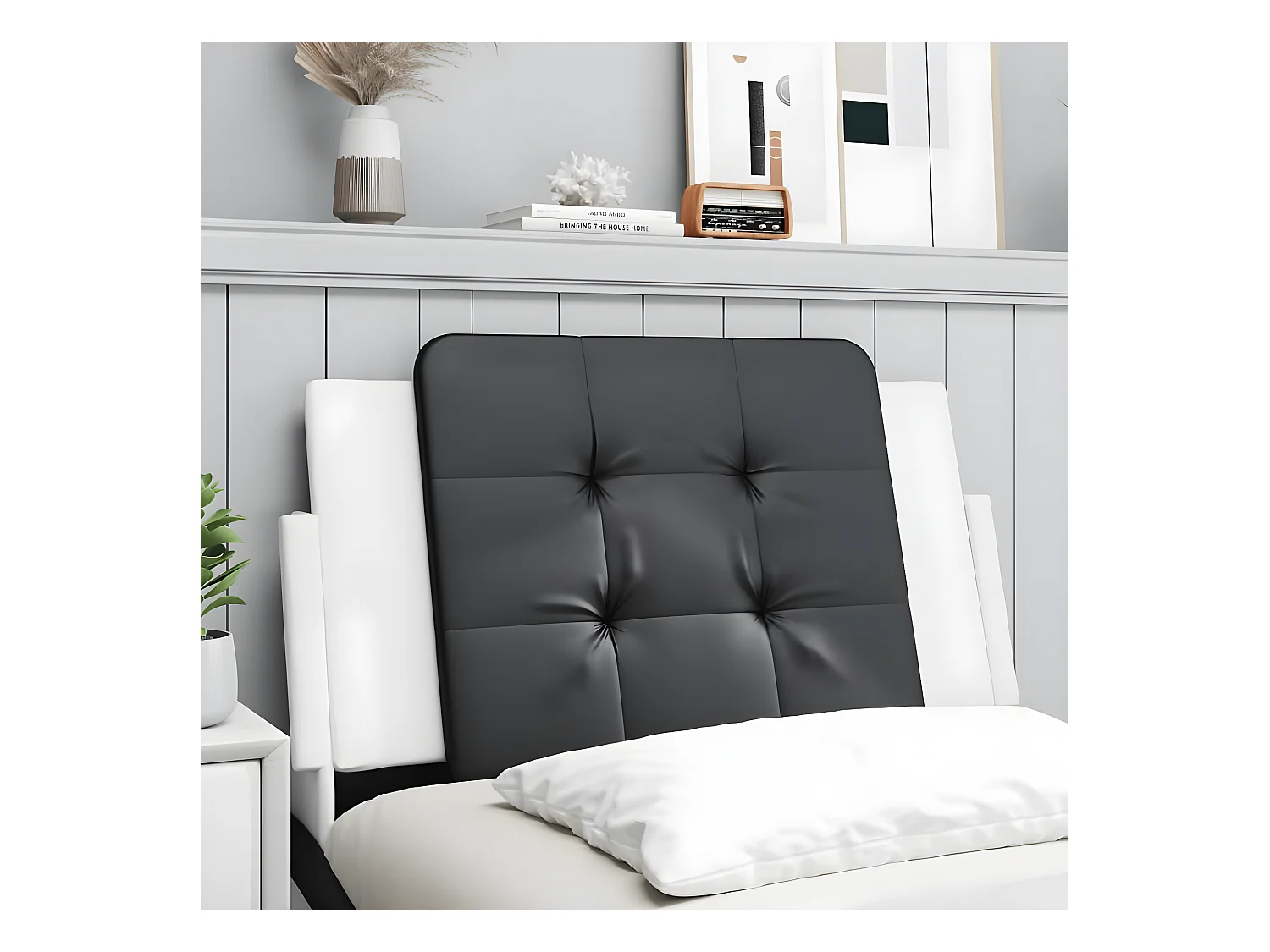 Coussin de tête de lit noir et blanc 80 cm similicuir