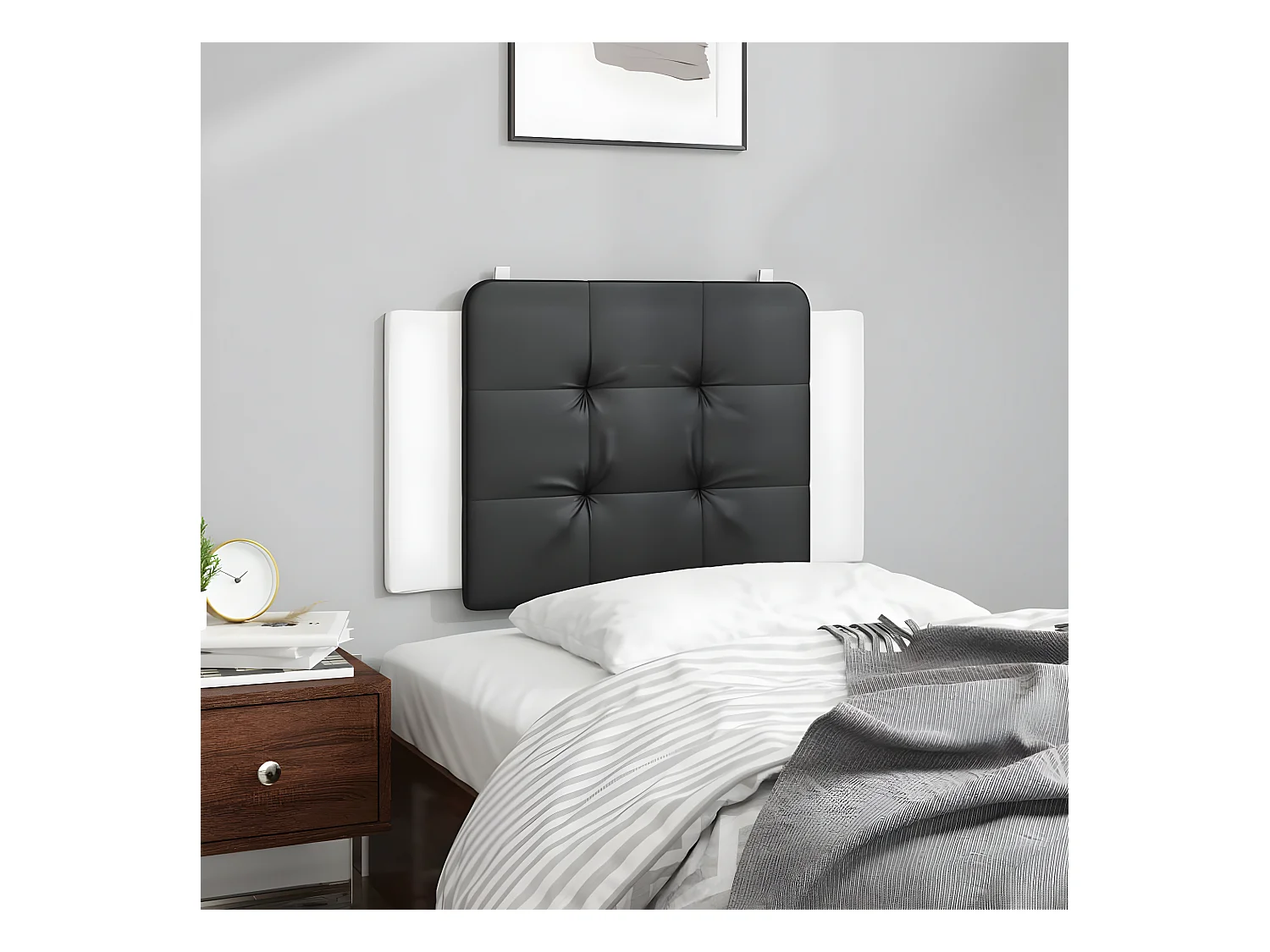 Coussin de tête de lit noir et blanc 80 cm similicuir