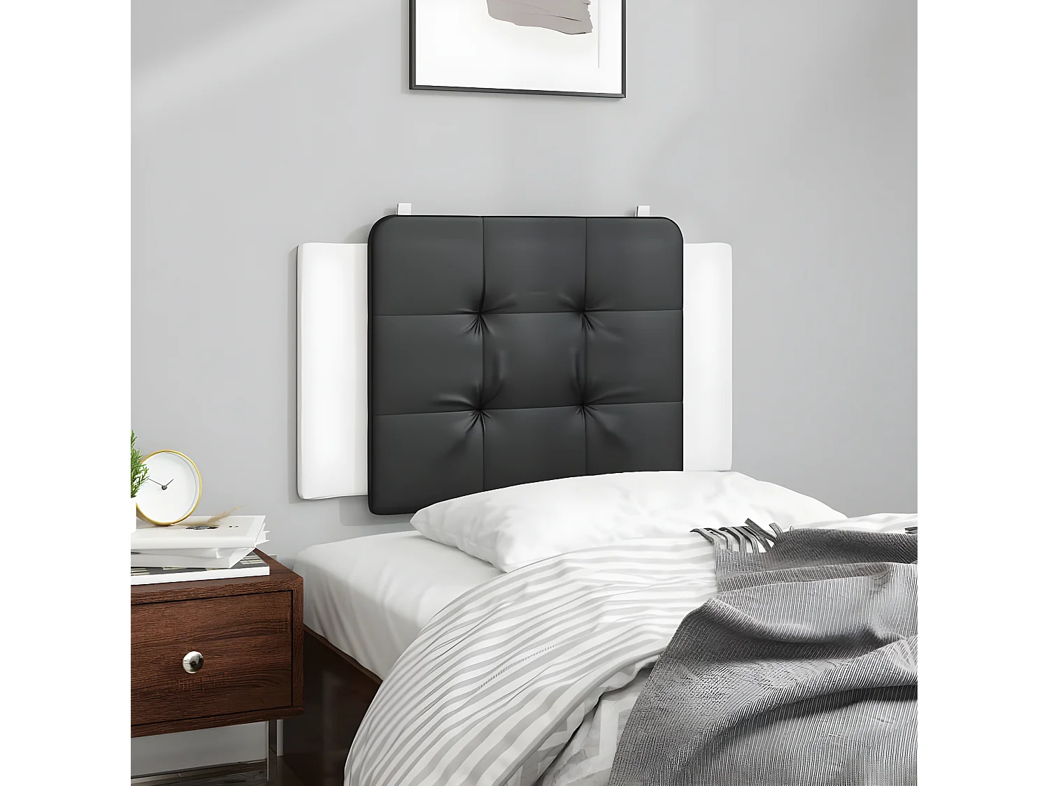 Coussin de tête de lit noir et blanc 80 cm similicuir