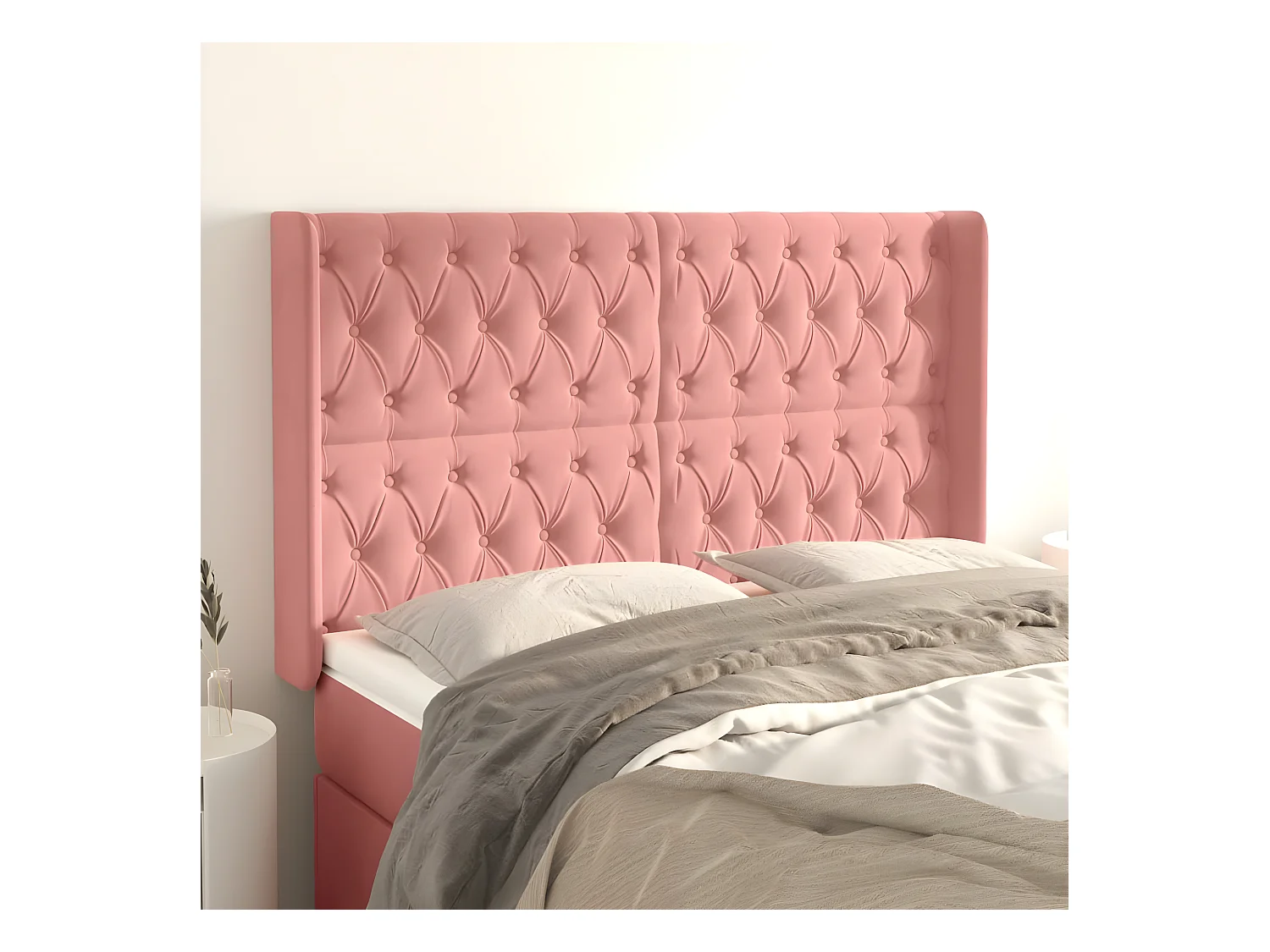 Tête de lit avec oreilles Rose 147x16x118/128 cm Velours