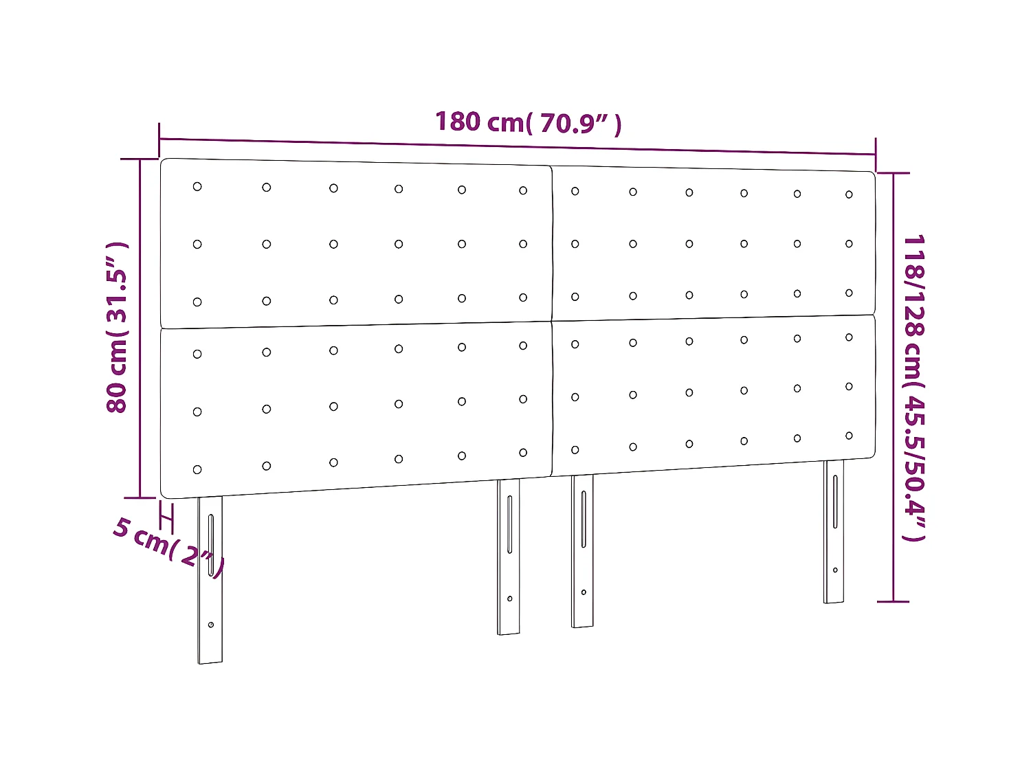 Tête de lit à LED Gris clair 180x5x118/128 cm Velours