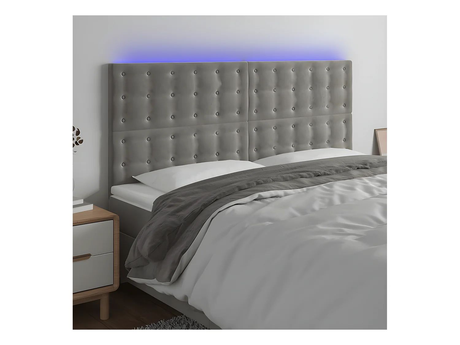 Tête de lit à LED Gris clair 180x5x118/128 cm Velours