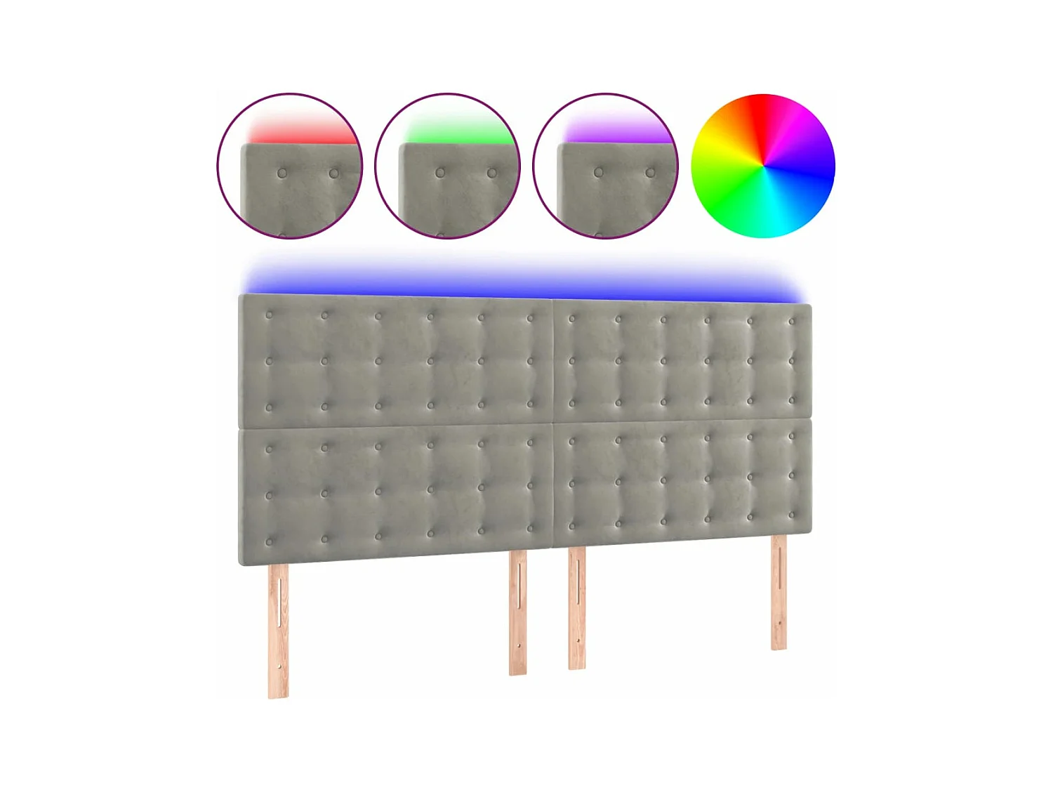 Tête de lit à LED Gris clair 180x5x118/128 cm Velours