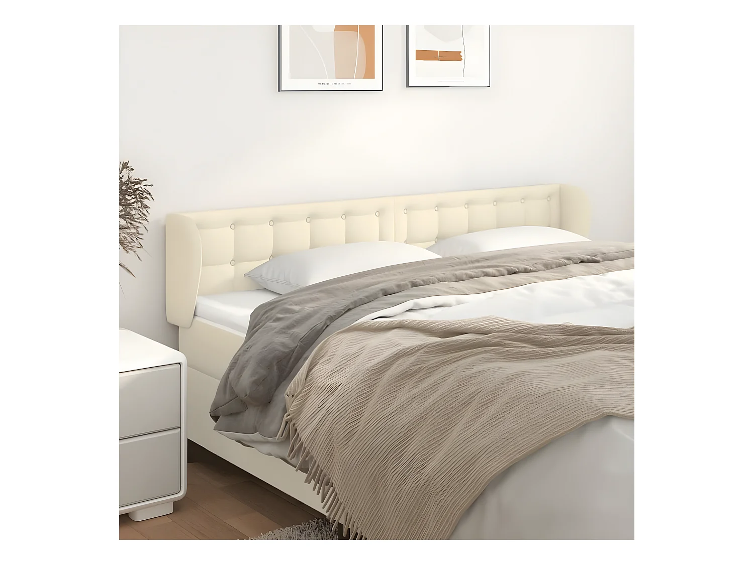 Tête de lit avec oreilles Crème 203x23x78/88 cm Similicuir