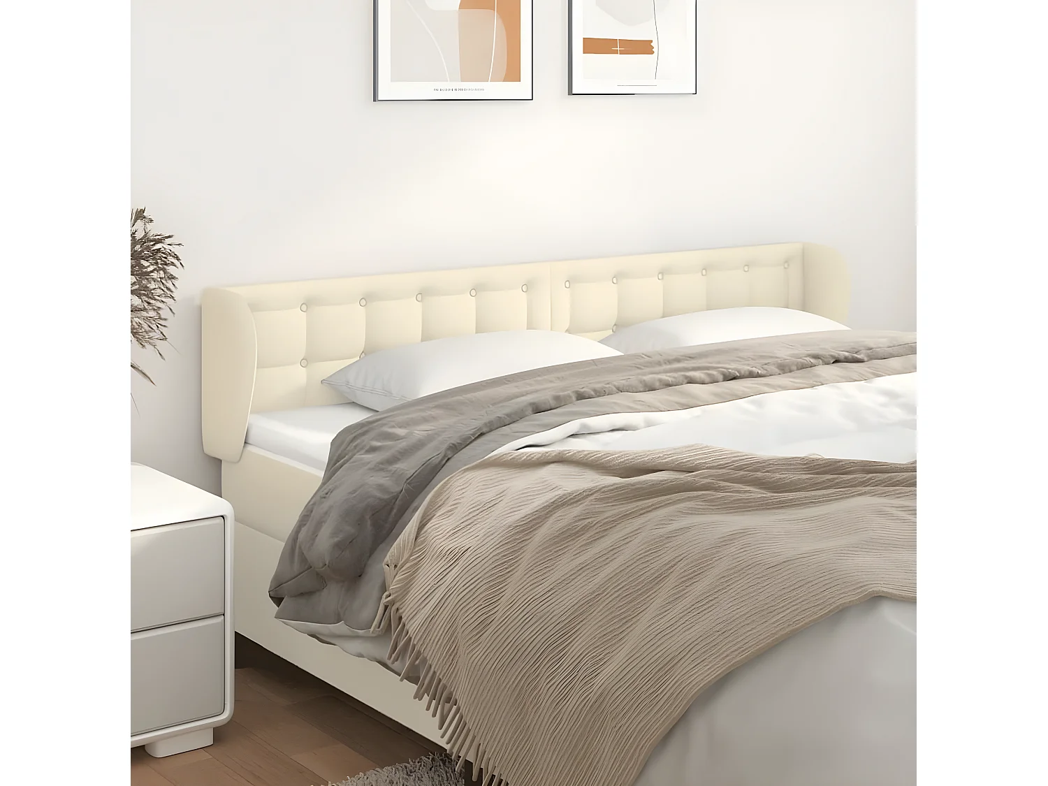 Tête de lit avec oreilles Crème 203x23x78/88 cm Similicuir