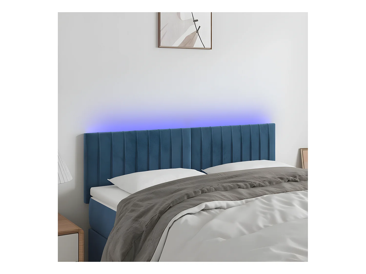 Hoofdbord LED 144x5x78/88 cm fluweel donkerblauw