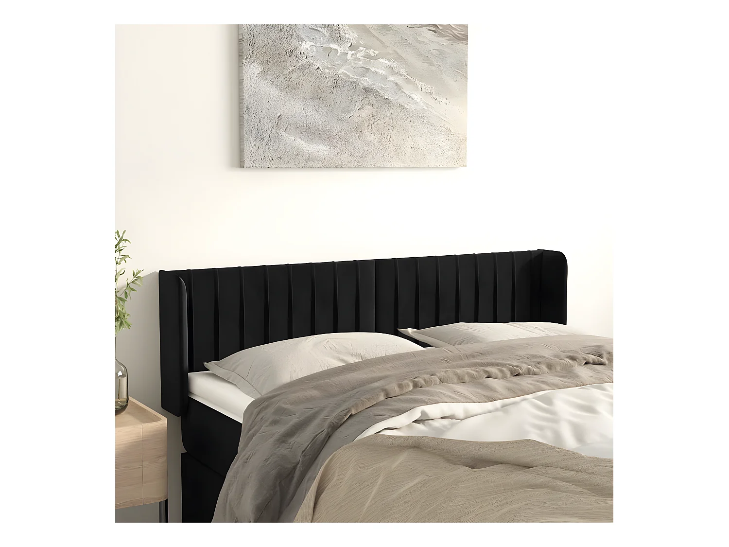 Cabeceira de cama c/ abas tecido 147x16x78/88 cm preto