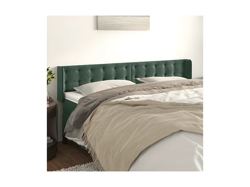 Cabeceira de cama c/ abas veludo 163x16x78/88cm verde-escuro